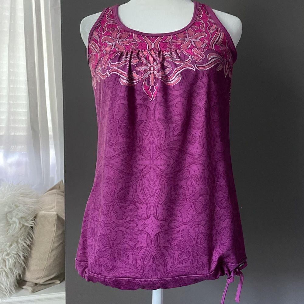 Athleta Women’s Pink Floral Retro Athletic Tank with Support Bra Size Small